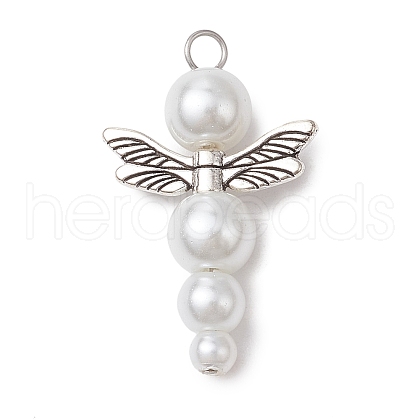 Pearlized Glass Pearl Bead Pendants PALLOY-JF03203-01-1
