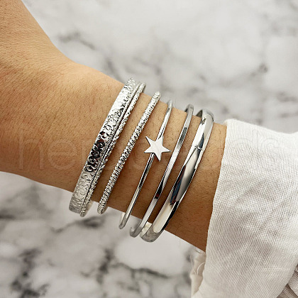 5Pcs Alloy Cuff Bangle Set for Women WG45AE5-11-1