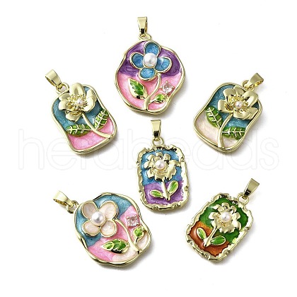 Flower Pattern Brass Enamel Pendants KK-Z102-20G-1
