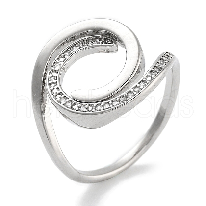 Rack Plating Brass Micro Pave Cubic Zirconia Open Cuff Rings for Women RJEW-Z059-31P-1
