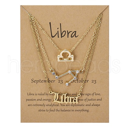 3Pcs 3 Styles Alloy Crystal Rhinestone Constellation Pendant Necklaces Sets WGEBB06-13-1