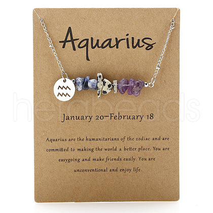 667 Stainless Steel with Natural Amethyst & Natural Dalmatian Jasper & Natural Sodalite Chip Pendant Necklaces FS-WGFED6E-10-1