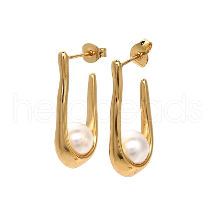 U-Shaped Plastic Imitation Pearl Stud Earrings EJEW-P316-17G-1