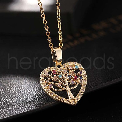 Colorful CZ Heart-shaped Tree of Life Pendant Necklace for Women ST4153547-1