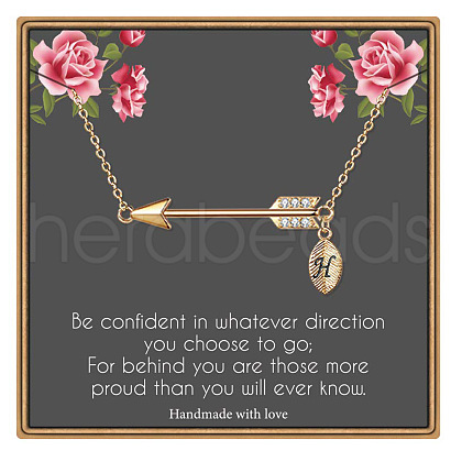 Brass Micro Pave Clear Cubic Zirconia Arrow with Letter Pendant Necklaces FS-WG43978-08-1
