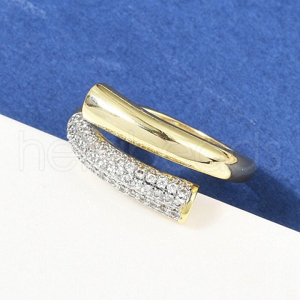 Brass Micro Pave Cubic Zirconia Open Cuff Ring for Women RJEW-F177-03GP-03-1
