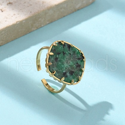 Square Natural Turquoise Finger Rings RJEW-R009-01G-04-1
