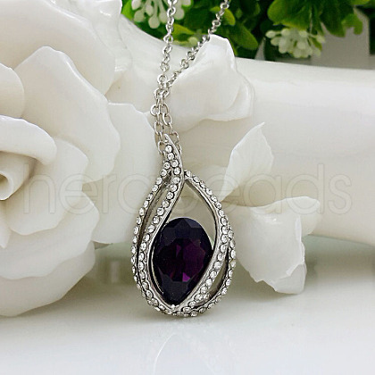 Teardrop Alloy Crystal Rhinestone & Glass Pendant Necklaces for Women FS-WGA4344-02-1