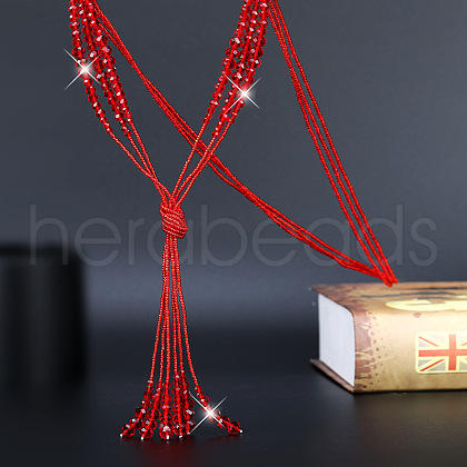 Simple Style Faceted Glass 3 Layer Lariat Necklaces FS-WG57B42-01-1