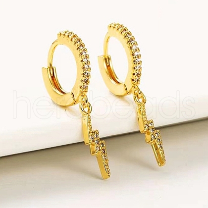 S925 Sterling Silver Cubic Zirconia Lightning Hoop Earrings OB5526-19-1