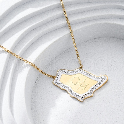304 Stainless Steel Crystal Rhinestone Saudi Arabia Country Map Pendant Necklaces NJEW-R026-08G-1