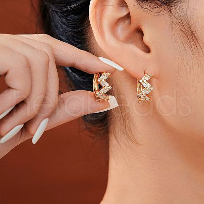 Unique Brass Clear Cubic Zirconia Wavy Hoop Earrings OZ0982-1-1