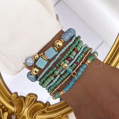 8Pcs 8 Styles Glass Seeded Beaded Stretch Bracelet Set WG2CB6D-04-1