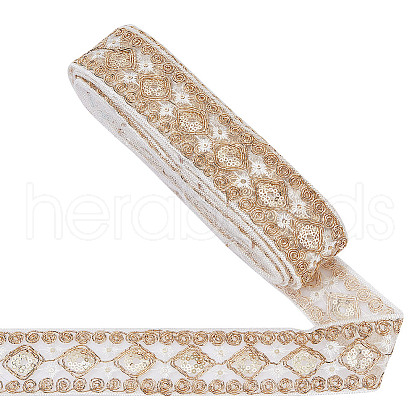 Polyester Rhombus Embroidery Lace Trim OCOR-WH0090-84B-1