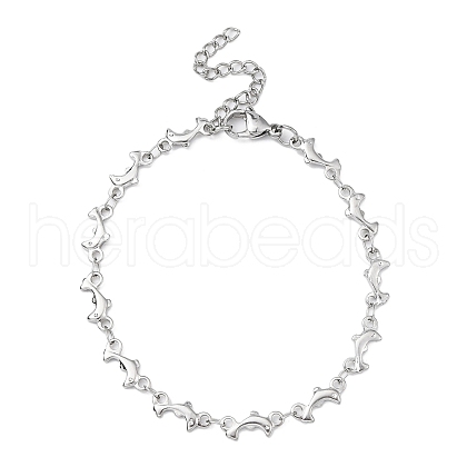 304 Stainless Steel Dolphin Link Chain Bracelet BJEW-JB09893-1