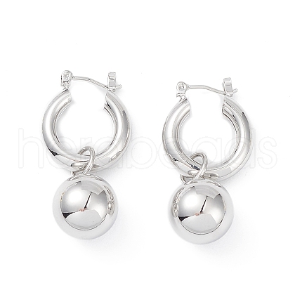 Brass Round Ball Dangle Hoop Earrings for Women EJEW-G347-04P-1