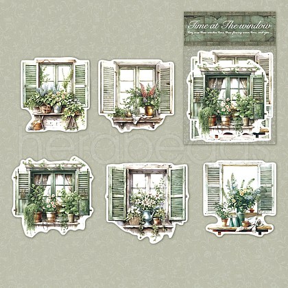 10Pcs 5 Styles Paper Flower Window Decorative Stickers PW-WG70002-04-1