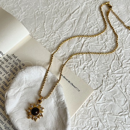 304 Stainless Steel Crystal Rhinestone Pave Natural Tiger Eye Pendant Necklaces FS-WG29919-02-1