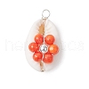 5Pcs 5 Styles Dyed Natural Freshwater Shell Beaded Flower Copper Wire Wrapped Natural Cowrie Shell Pendants PALLOY-JF03441-02-3