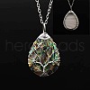 Natural Paua Shell Copper Wire Wrapped Tree of Life Teardrop Pendant Necklaces FS-WG9357B-04-1