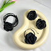 Rose Faux Suede with Satin Fabric Pendant Choker Necklace & Stud Earring & Bracelet FS-WG3A334-02-2