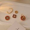 Flat Round with Flower Brass Enamel Hoop Earrings FS-WG5FBC6-01-2