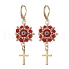 Evil Eye with Cross 304 Stainless Steel Glass Seed Beads Leverback Earrings EJEW-MZ00420-01-2