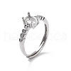 Adjustable Rhodium Plated 925 Sterling Silver Clear Cubic Zirconia Ring Components STER-C011-05P-1