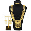 Moon & Flat Round Brass Tassel Pendant Necklaces & Dangle Earrings Sets FS-WG7FC34-01-1