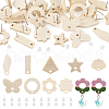  36Pcs 9 Styles Rectangle & Flower & Butterfly & Star Ash Wood Stud Earring Findings EJEW-TA0001-19-11