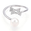 Natural Pearl Finger Open Cuff  Ring Micro Pave Clear Cubic Zirconia PEAR-N022-C03-2