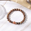 Natural Sandalwood & Agate Round Beaded Stretch Bracelets for Women BJEW-JB11929-03-2