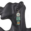 304 Stainless Steel Synthetic Turquoise Flat Round Dangle Earrings EJEW-JE06454-02-3