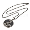 Yoga Theme 304 Stainless Steel Flat Round with Lotus & Moon Pendant Necklaces NJEW-S007-05P-4