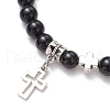 Natural Obsidian Round Bead Stretch Bracelets BJEW-JB11599-01-3