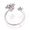 Flower Brass Micro Pave Clear Cubic Zirconia Cuff Ring Settings KK-T076-33P-3