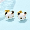 Brass Enamel Stud Earrings for Women EJEW-U049-02A-G-3