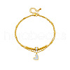304 Stainless Steel Pave Clear Cubic Zirconia & Natural White Shell Heart Charm Double Layer Anklets for Women FS-WGDE261-01-5