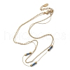304 Stainless Steel & Cube Blue Glass Double Layer Necklaces for Women NJEW-A045-15G-4