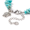 Synthetic Turquoise(Dyed) Chips & Imitation Pearl Beaded Bracelet with Alloy Turtle Charm BJEW-TA00145-5