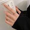 Cross Brass Micro Pave Clear Cubic Zirconia with Plastic Pearl Cuff Rings for Women FS-WGAC91F-01-2