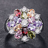 Cubic Zirconia Flower Finger Ring PW-WG24646-03-2