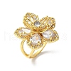 Brass Pave Clear Cubic Zirconia Cuff Rings for Women RJEW-S621-01G-2