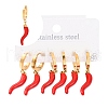 3 Pairs 304 Stainless Steel Enamel Horn of Plenty/Italian Horn Cornicello Hoop Dangle Earrings for Women EJEW-K279-06G-1