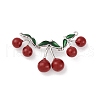 Brass Red and Green Enamel Cherry Connector Charms KK-H002-03P-1