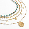 Flower Iron & Brass & Alloy & Synthetic Turquoise Pendant 3 Layer Necklaces FS-WG003DD-01-5