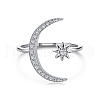 Rhodium Plated 925 Sterling Silver Cuff Rings RJEW-A019-26P-1
