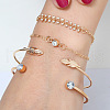 4Pcs 4 Styles Feather & Flat Round Alloy with Crystal Rhinestone Cuff Bangles & Link Bracelets FS-WGEDE23-01-1