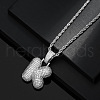 Brass Micro Pave Clear Cubic Zirconia Chunky Initial Pendant Necklaces WG24EA8-11-1