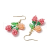 Flower with Cherry 304 Stainless Steel Glass Seed Beads Dangle Earrings EJEW-MZ00419-02-4